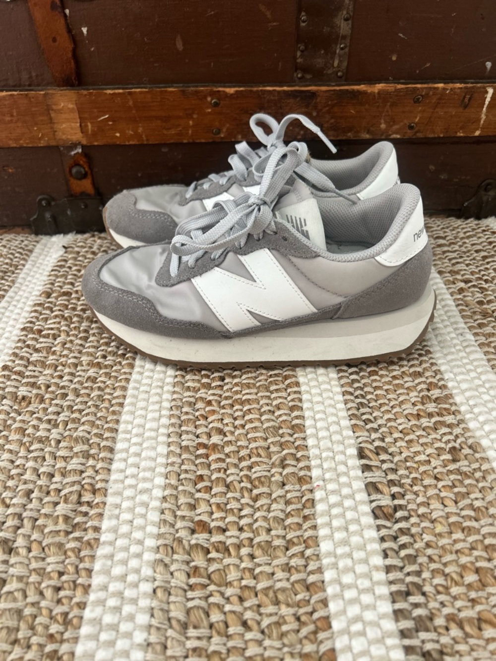 New Balance Light Gray and White Casual Sneakers
